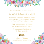 FP mariage arche + fleurs colorées pastel + guirlande + couple verso