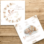 présentation FP naissance cigogne couronne fleurs séchées