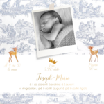 FP naissance toile de jouy bleu + biches verso