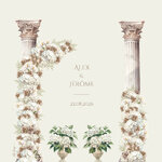 FP mariage colonnes fleurs blanches hortensias roses mocha gypso fond crème recto