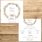 présentation FP mariage couronne fleurs colorées pastel + coussin alliances