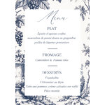 menu A5 mariage vignes monochrome bleu