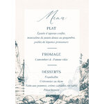 menu A5 mariage bord de mer monochrome bleu