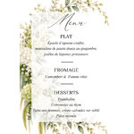 menu A5 mariage couronne ovale fleurs vertes et blanches