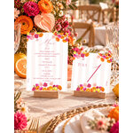 présentation menu couronne fleurs orange et fuchsia