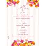 menu A5 mariage couronne fleurs orange et fuchsia