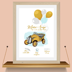 affiche voiture vintage marc-ange naissance moutarde bleu ciel support