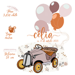 faire-part naissance célia voiture vintage rose recto