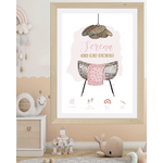 présentation affiche berceau rotin fille rose pale lustre canage