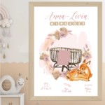 présentation affiche naissance couffin biche pampa rose fille