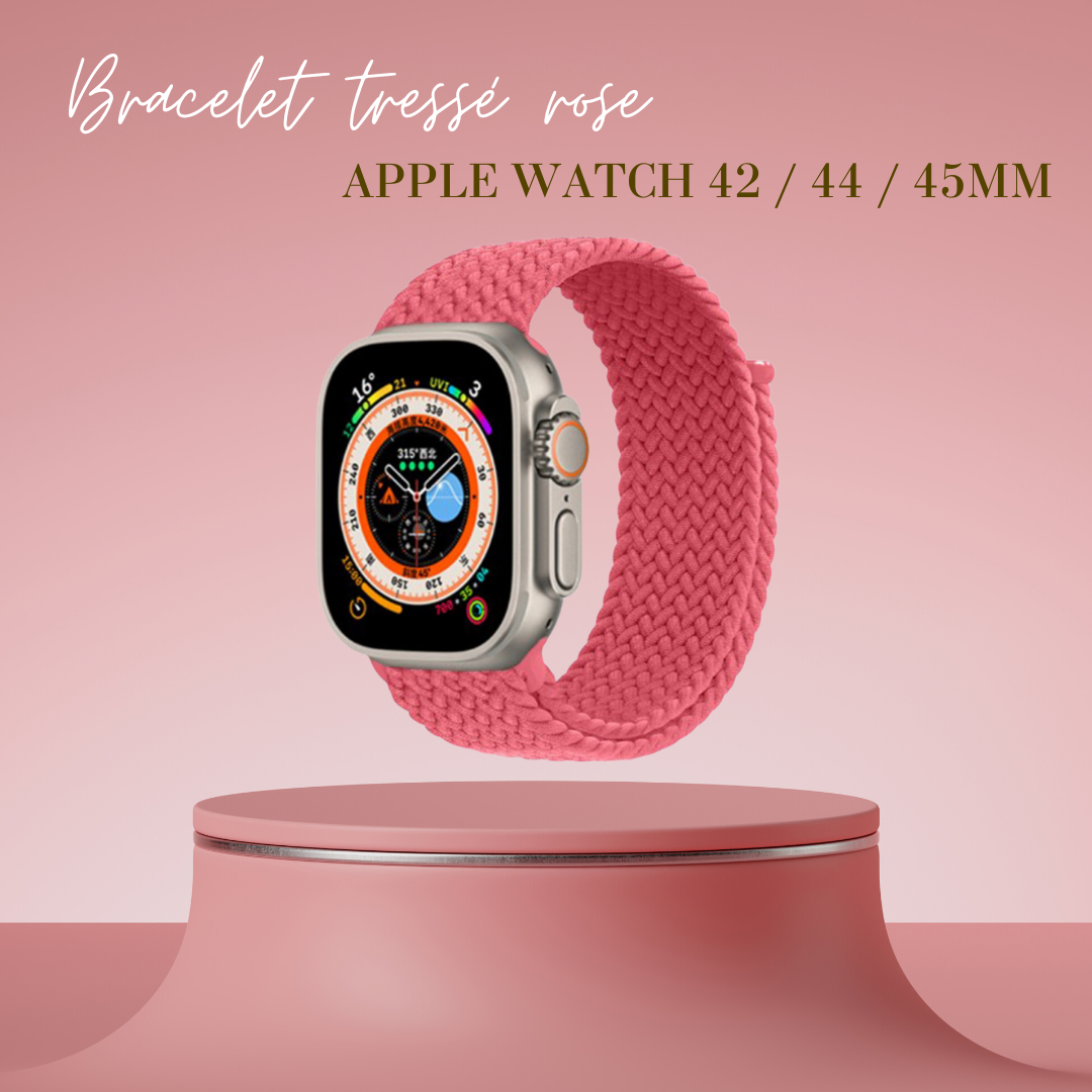 Bracelet tressé rose Apple Watch 42 / 44 / 45mm