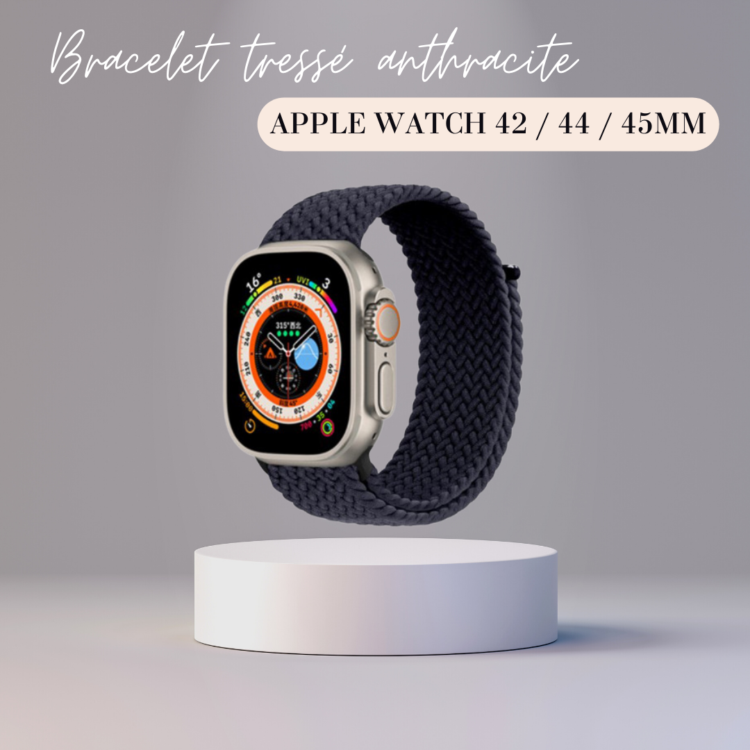 Bracelet tressé anthracite foncé Apple Watch 42 / 44 / 45mm