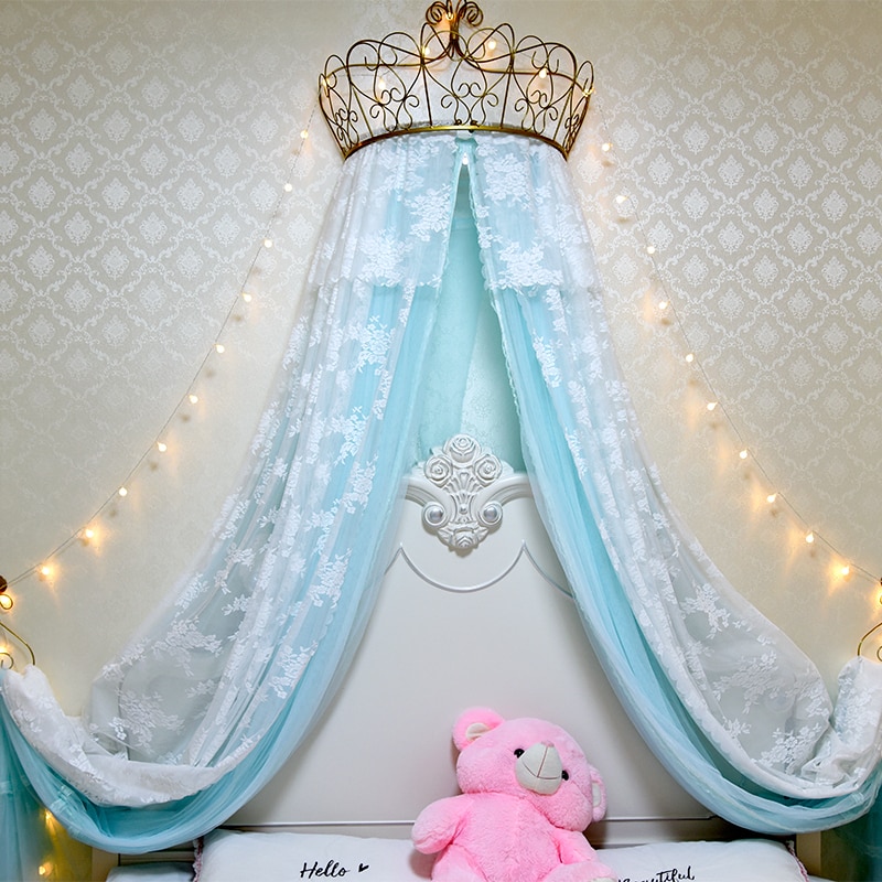 Princess Bed Canopy with Crown | Sky Blue Veil