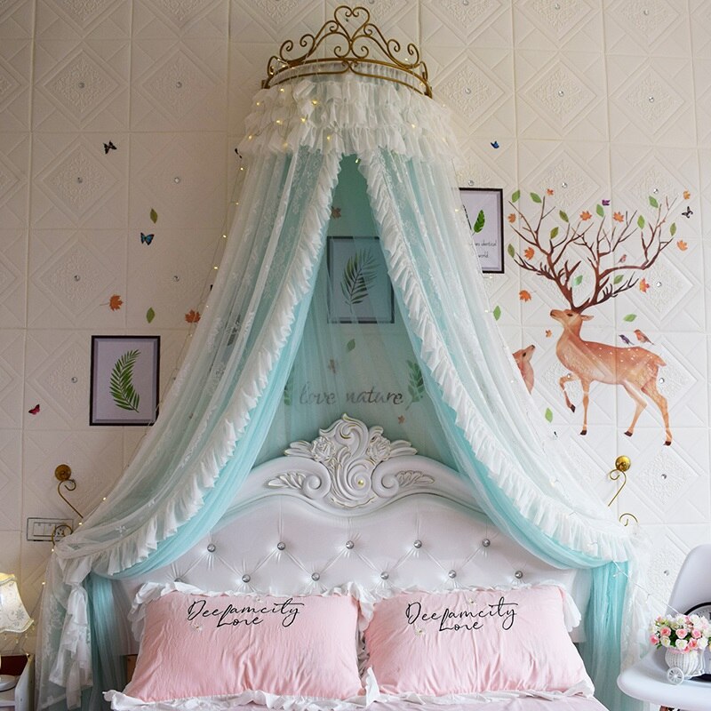 Princess Bed Canopy with Crown | Green Veil