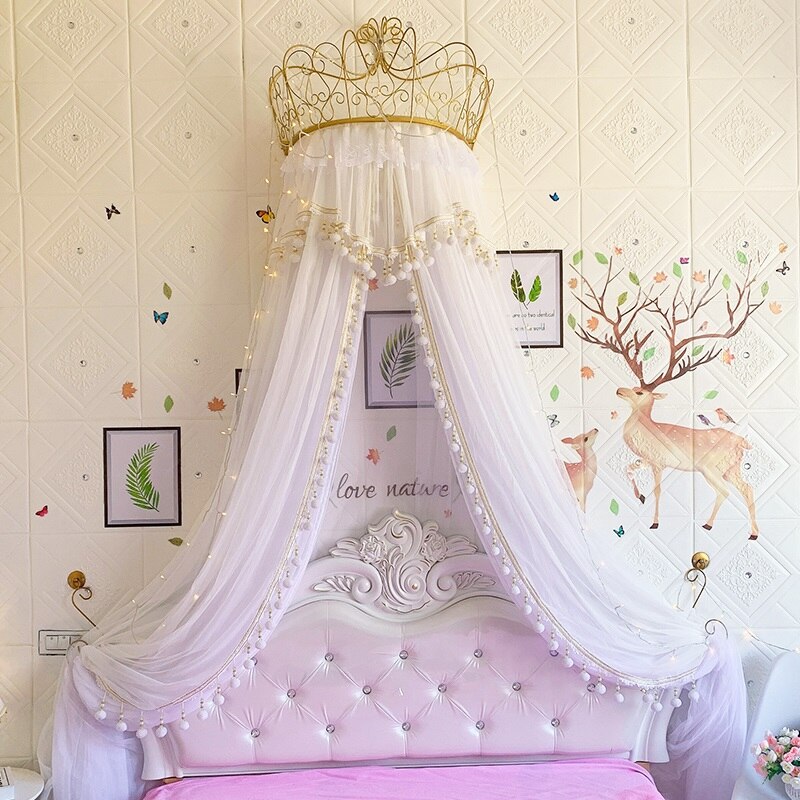 Princess Bed Canopy with Crown | White Veil