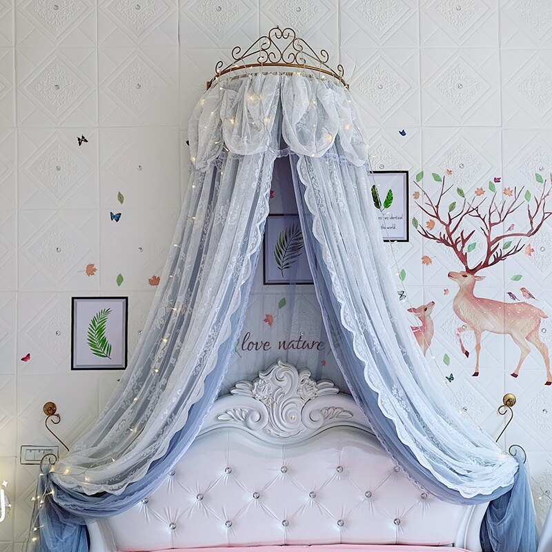 Princess Bed Canopy with Crown | Dark Blue Veil