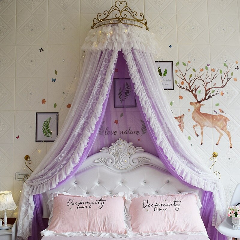 Princess Bed Canopy with Crown | Purple Veil