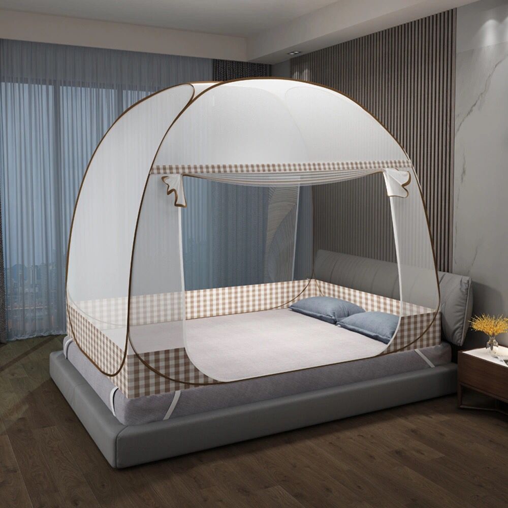 Mosquito Net Double Bed | Brown Picnic Theme
