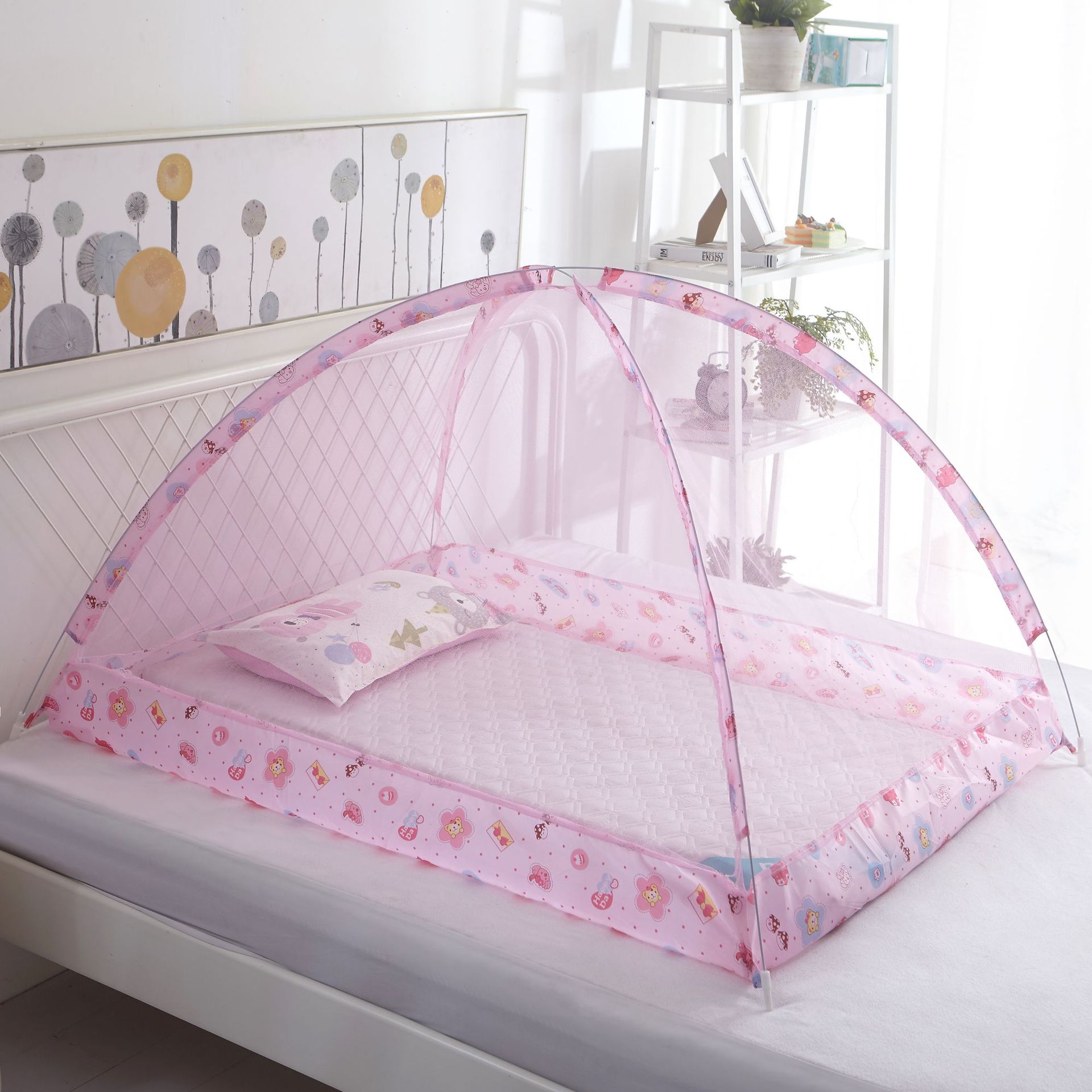 Mosquito Net Baby Bed | Pink with Patterns