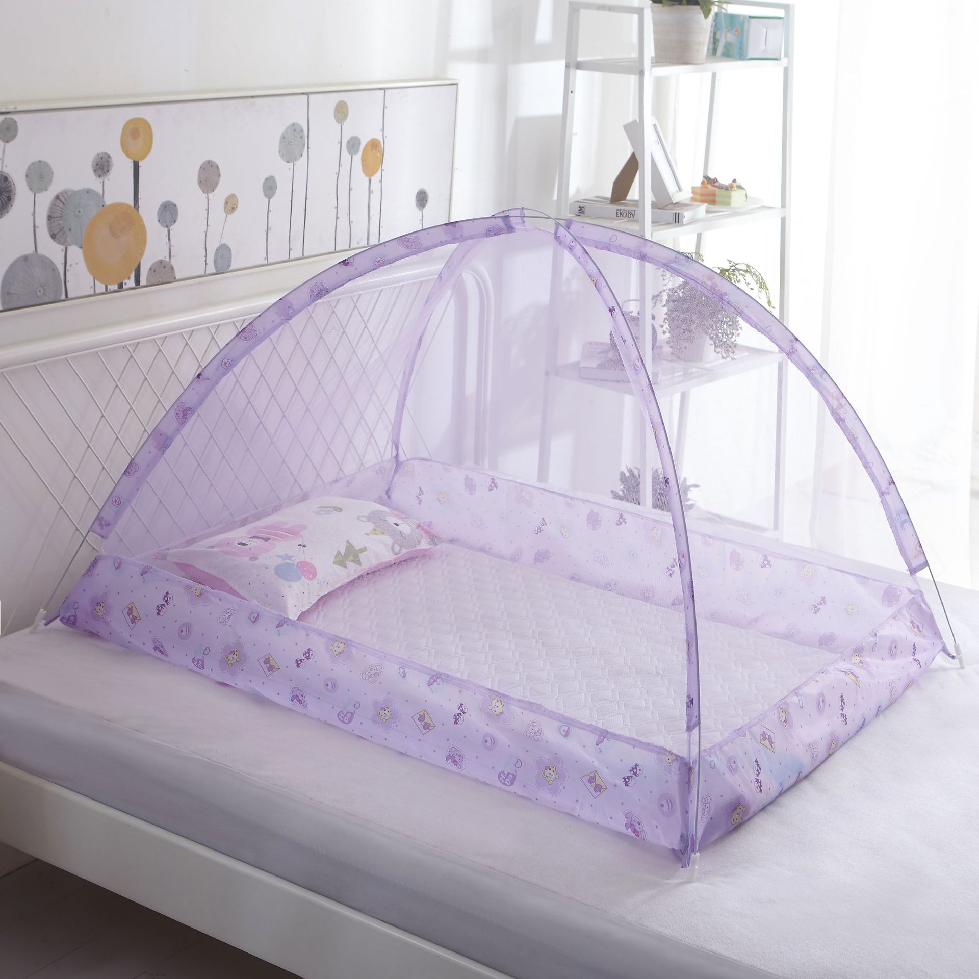 Mosquito Net Baby Bed | Purple with Patterns