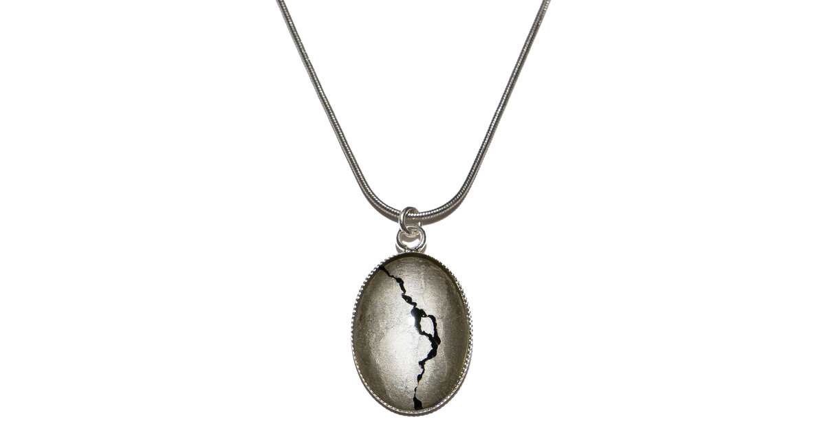 Pendentif Camée Imitation Argent 925 Rhodié - Ovale Noir Et Orange - Garanti Sans Nickel