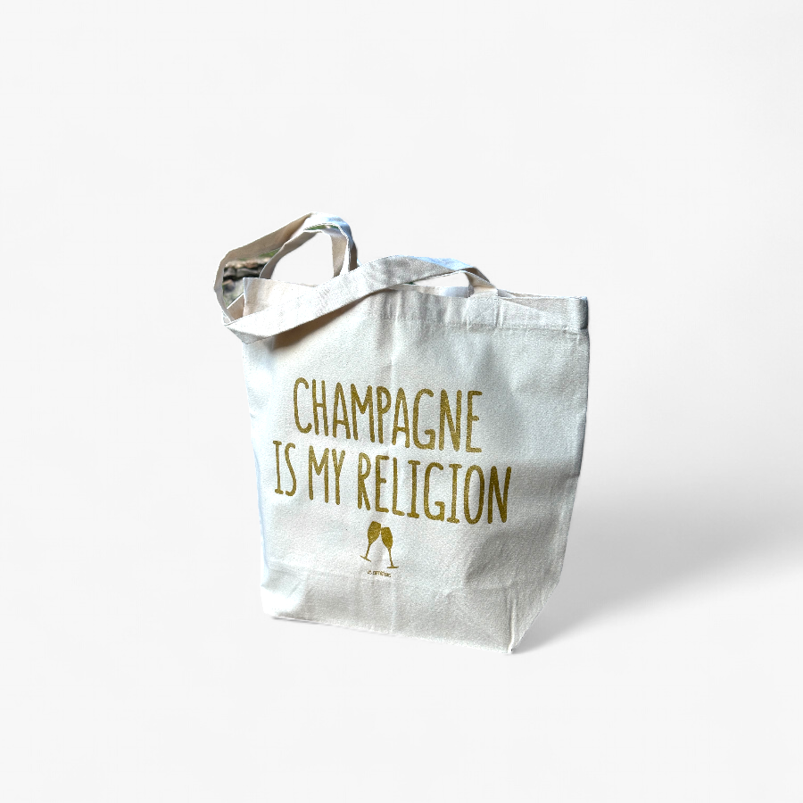 Tote Bag Coton “Champagne is my Religion” – Sac Humour Chic