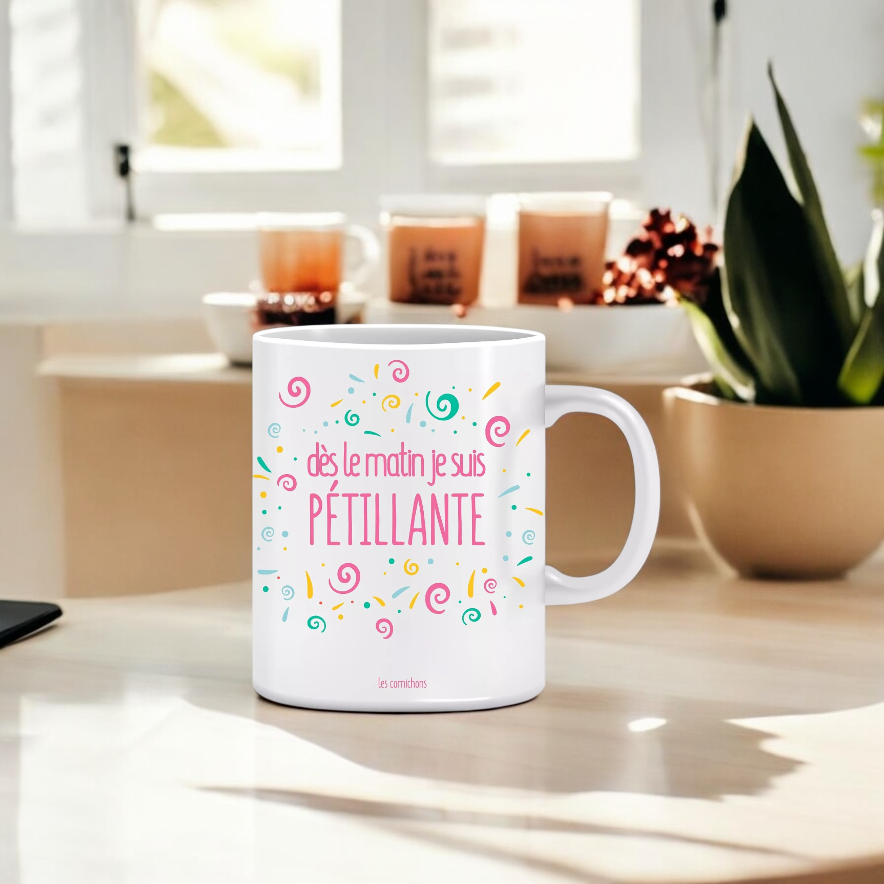 Mug Rigolo avec inscription "Dès le matin je suis PETILLANTE"