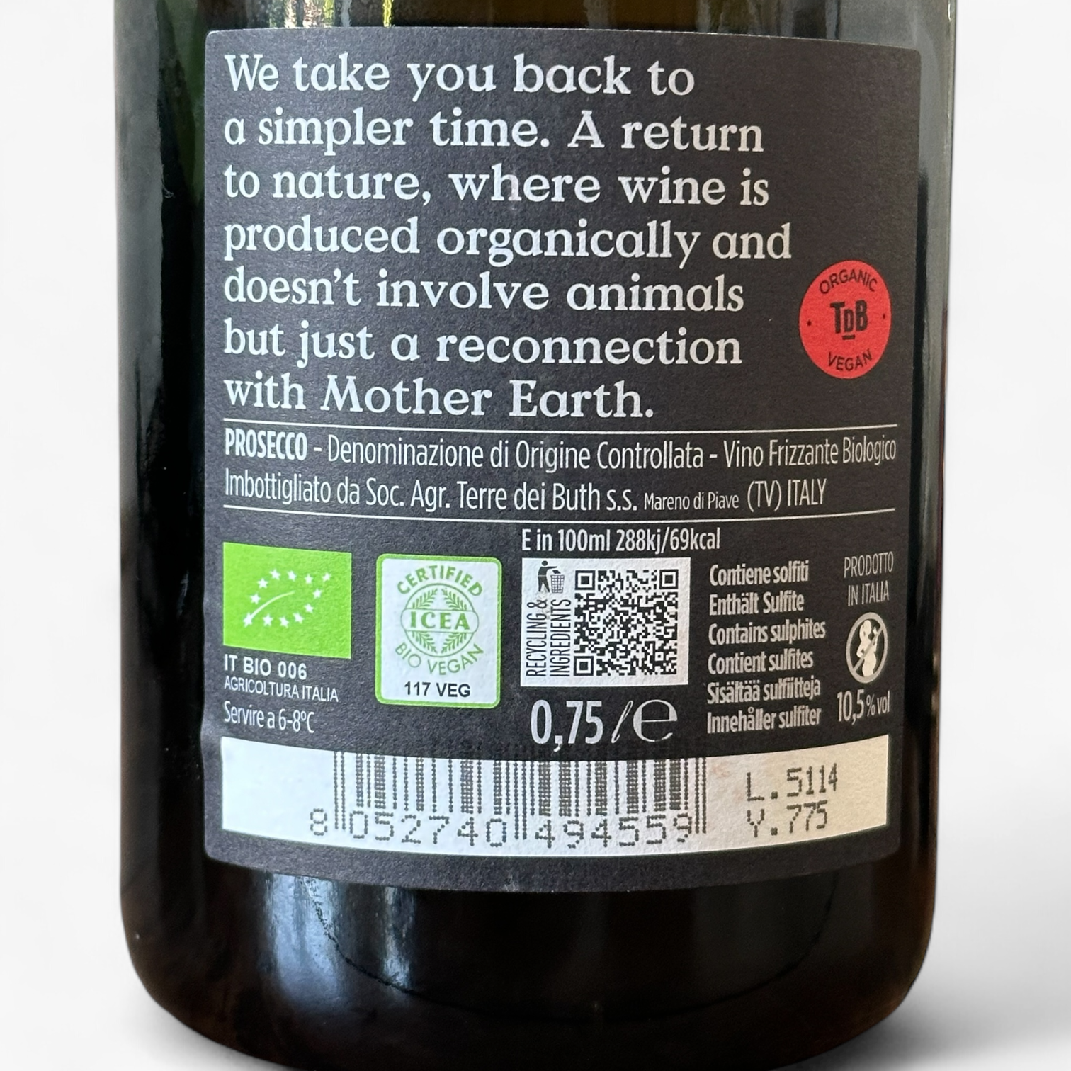 Prosecco DOC Frizzante, Vin Blanc Bio Italien Effervescent