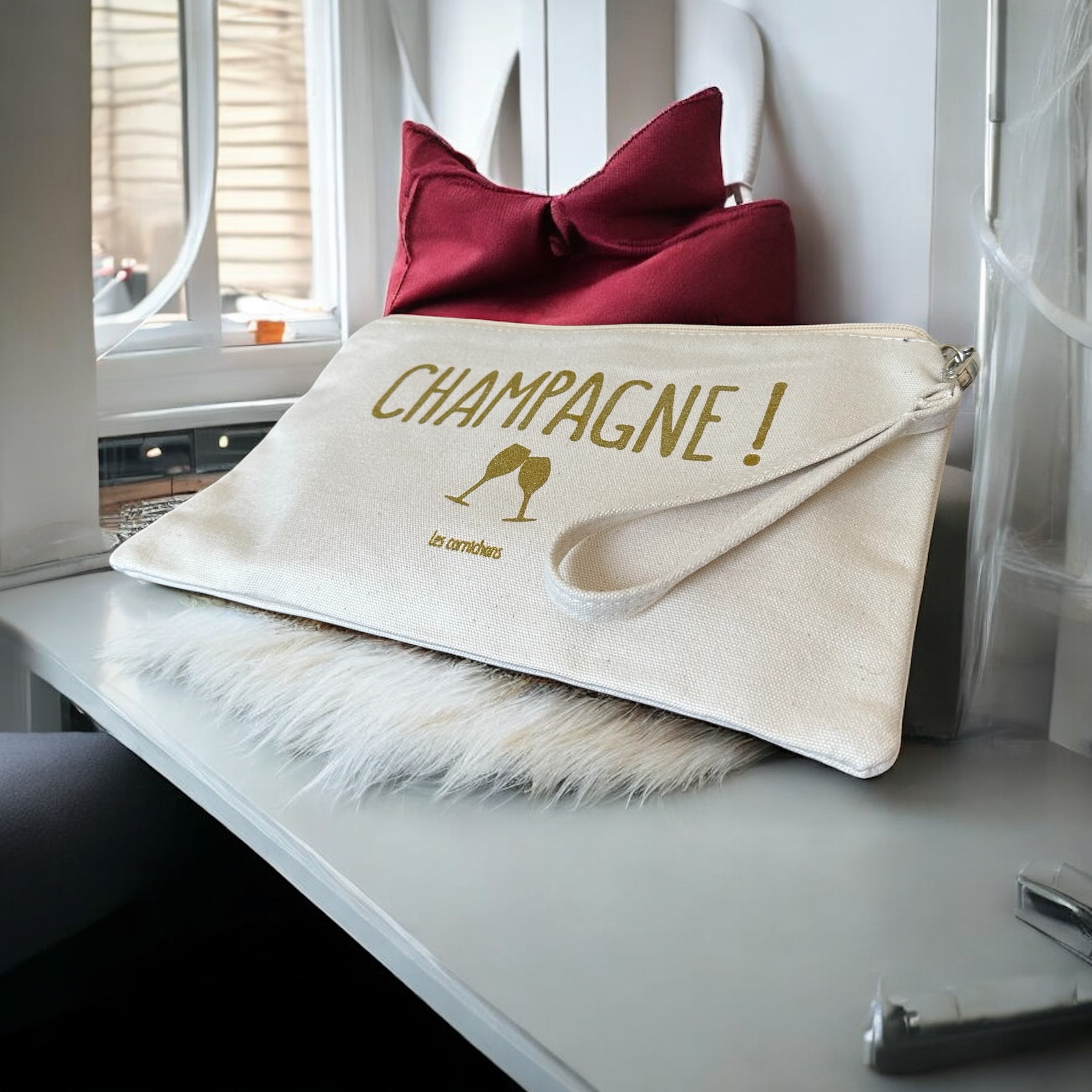 Pochette Coton avec Dragonne Femme,  inscription "Champagne"