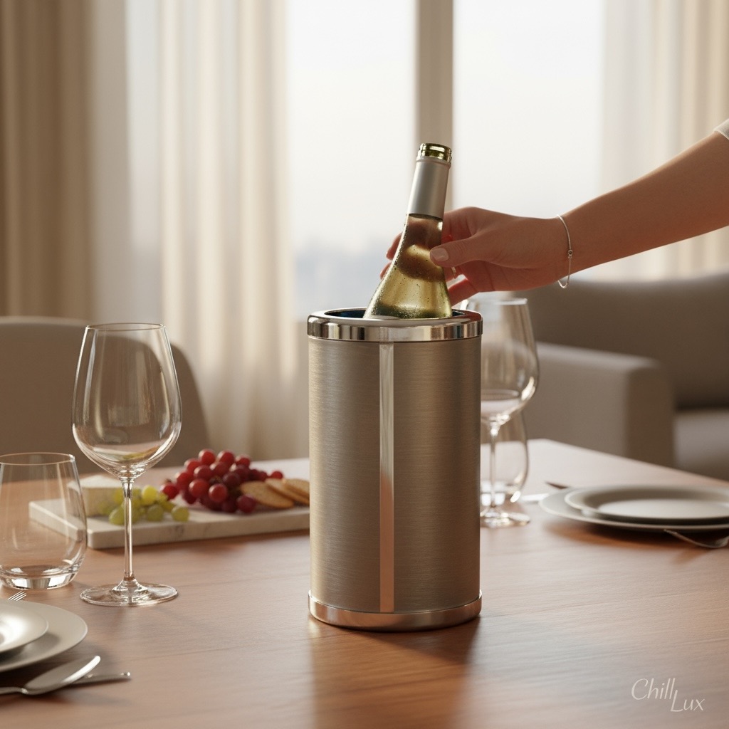 Seau à vin isotherme taupe avec pain de glace