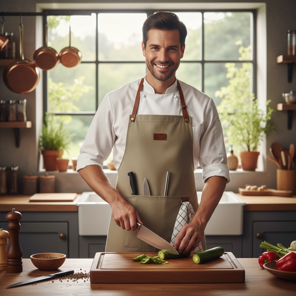 Tablier de Cuisine Taupe en Coton Epais – Femme ou Homme