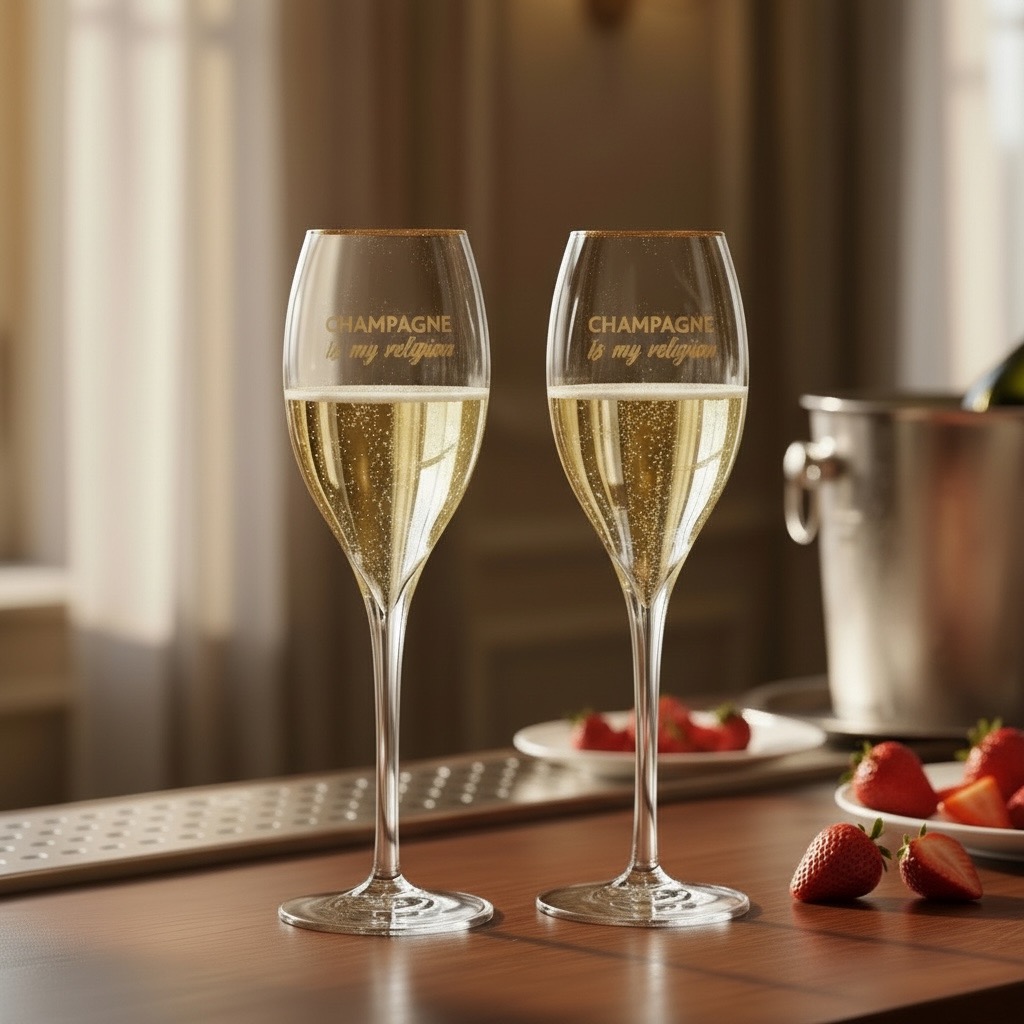 Lot de 6 Flûtes Champagne Originales avec Inscription Dorée
