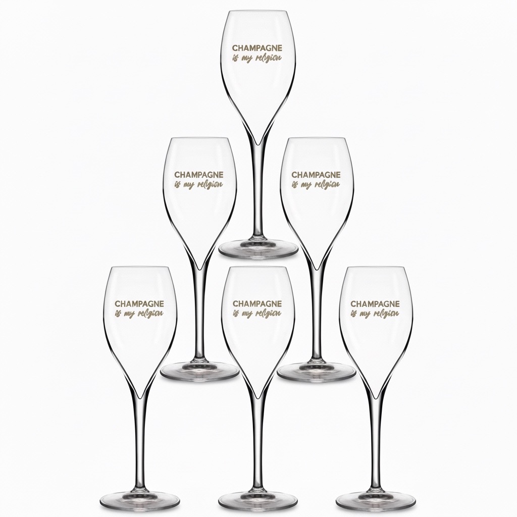 Lot de 6 Flûtes Champagne Originales avec Inscription Dorée