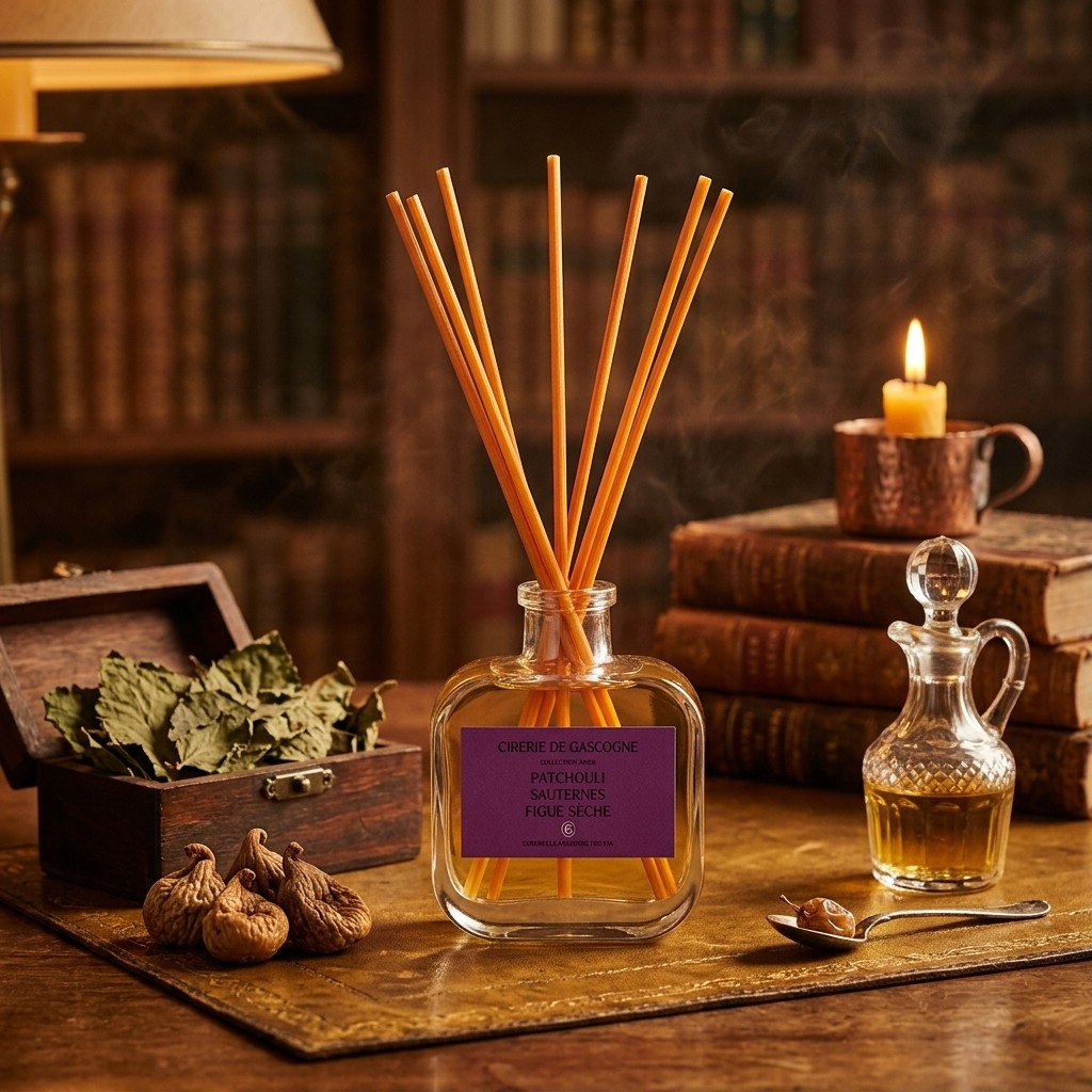 Diffuseur bâtonnets ambiance feuilles de patchouli, figues sèches et sauterne