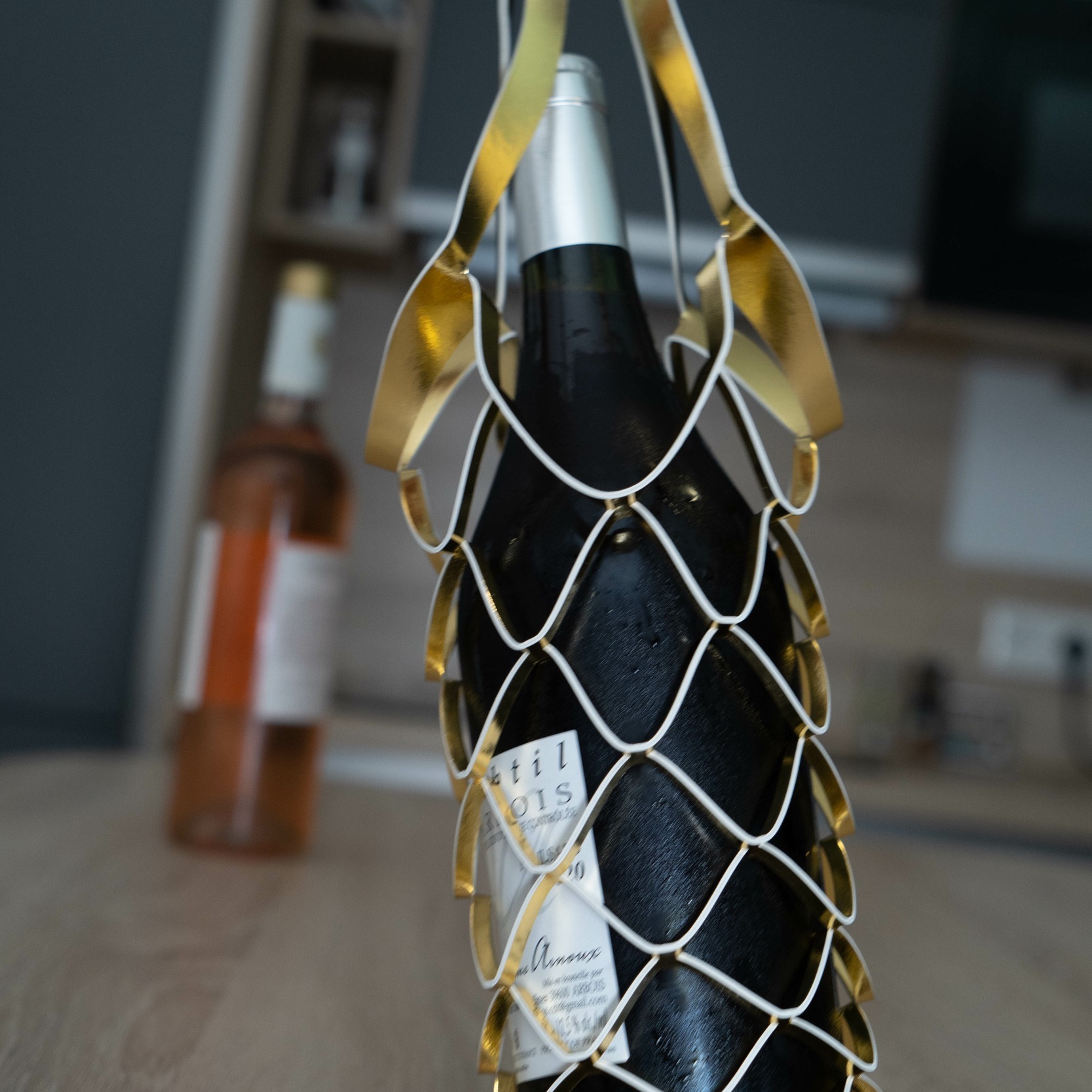 Sac Cadeau Bouteille Vin Filet Doré