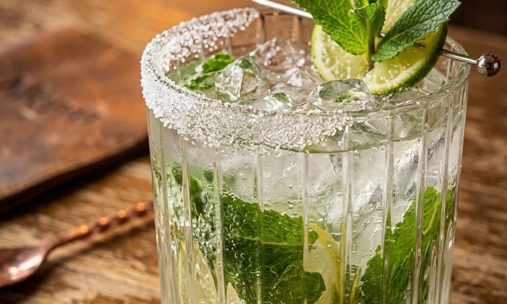 recette vegan mojito dans un verre duralex manhatan avec demi bord givre