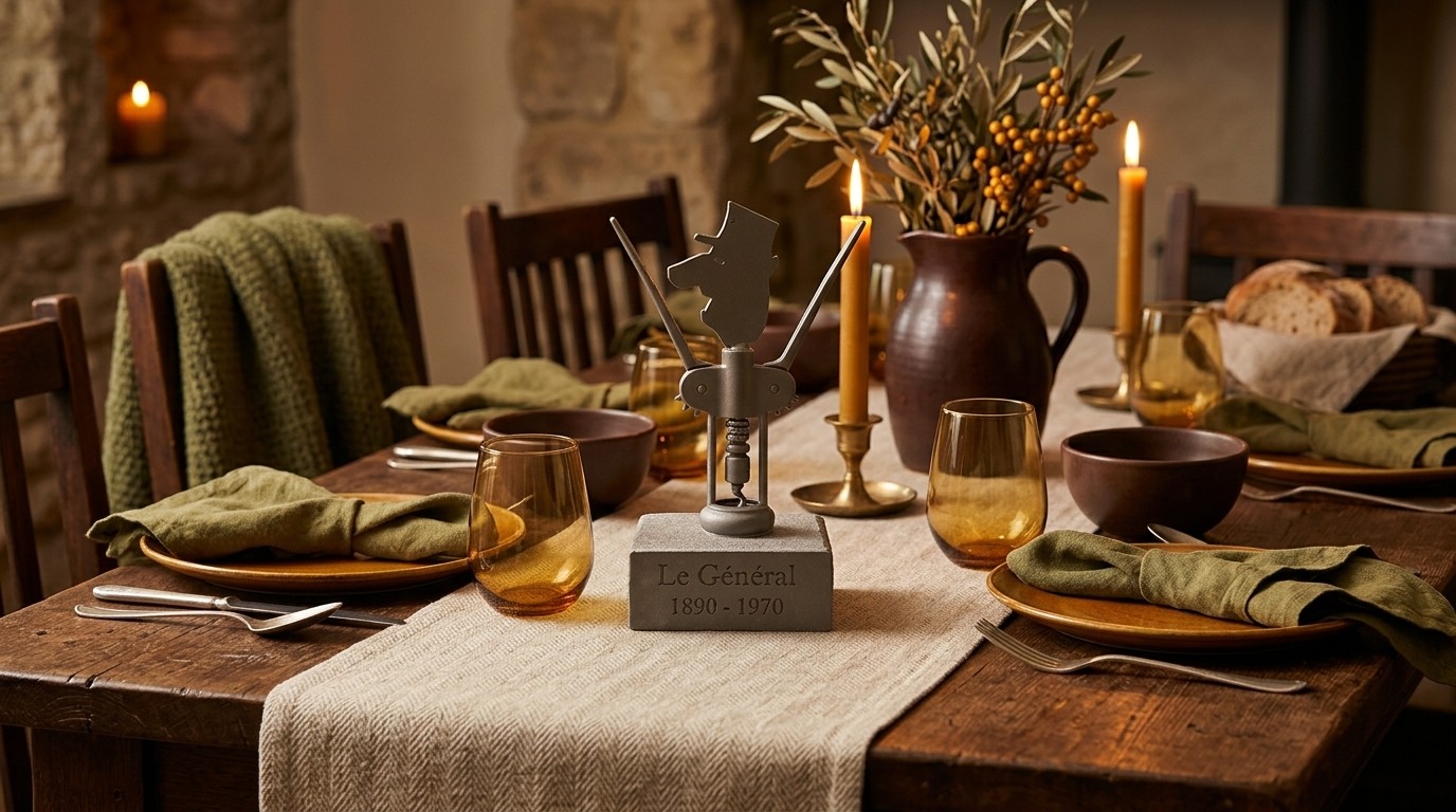 Tire-bouchon De Gaulle sur une table de dîner automnale