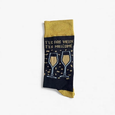 Chaussettes Humour Homme – “T’es pas vieux, t’es millésimé”