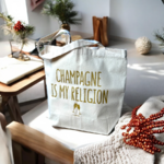 Tote Bag Coton “Champagne is my Religion” – Sac Humour Chic