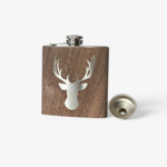 Flasque à Alcool Inox et Bois, Motif Cerf
