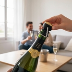 Bouchon Champagne Hermétique Noir, Or - 4 Messages au Choix