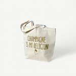 Tote bag en coton écru inscription champagne is my religion