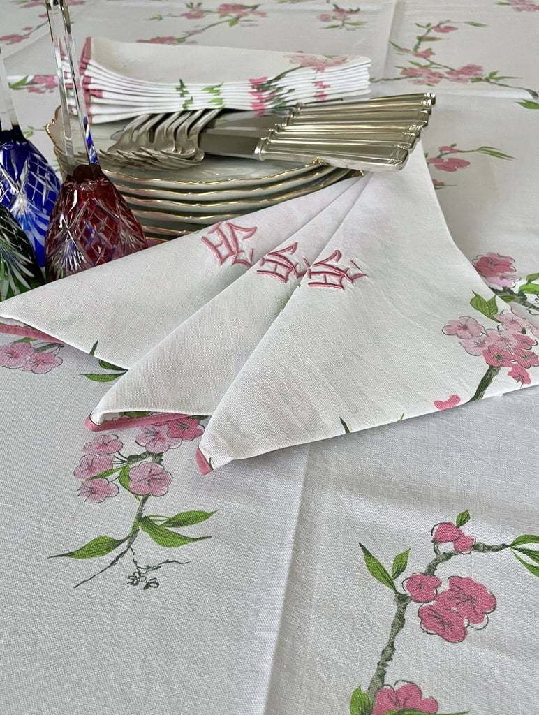 nappe serviettes vintage coton broderie monogramme