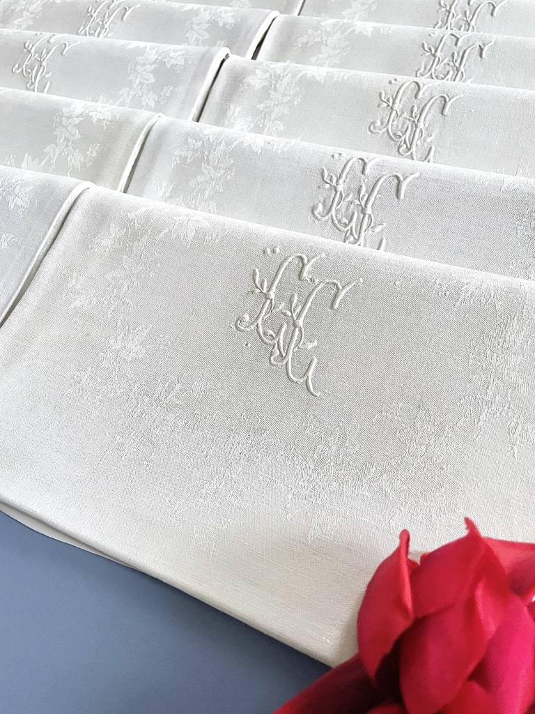 Série de 12 serviettes de table anciennes - Marquées CC - Lin