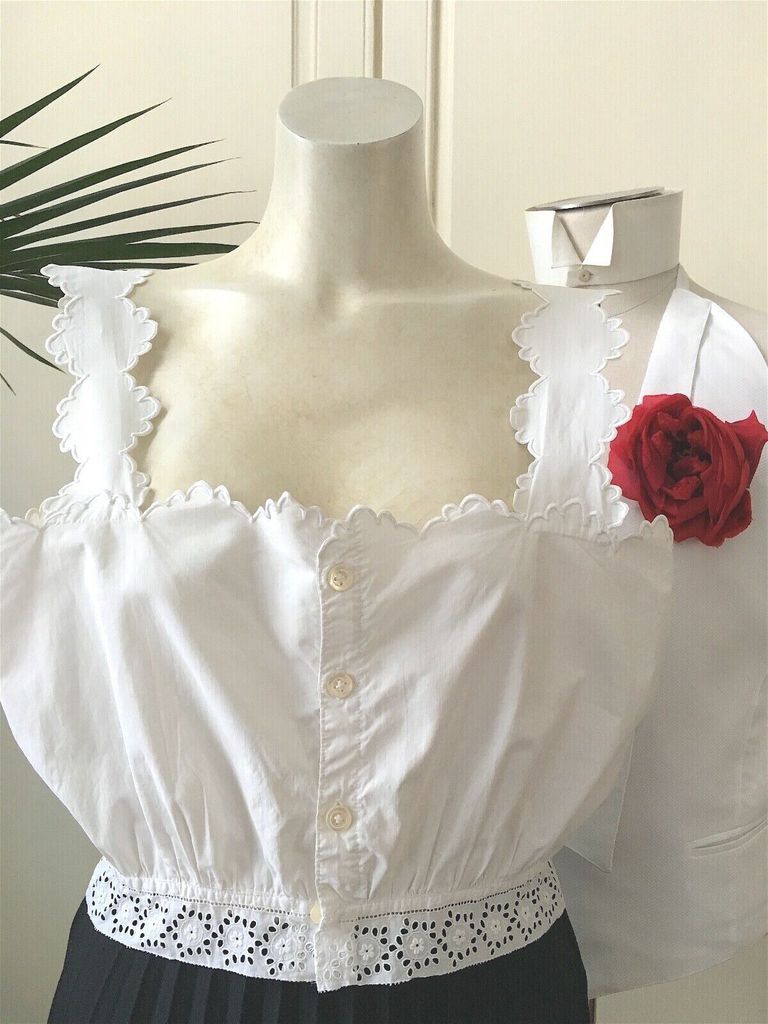 Haut de chemise de jour - Broderie anglaise et broderie blanche sur percale - Début XXe