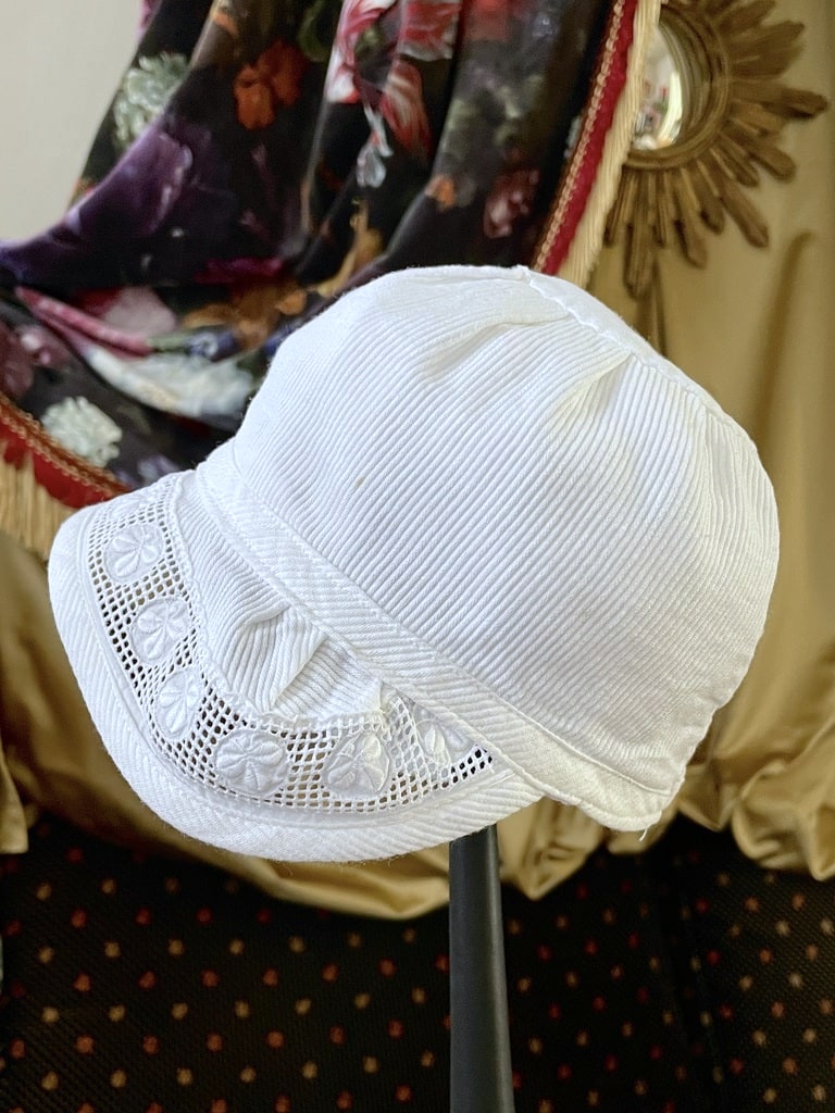 beguin-bonnet-coiffe-dentelle-tulle-bebe-bapteme-linge-ancien