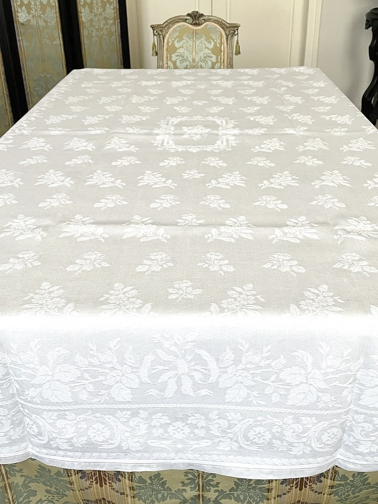 nappe-ancienne-lin-damasse-linge-de-table-diner-antiquite-brocante-shabby-monogramme-broderie