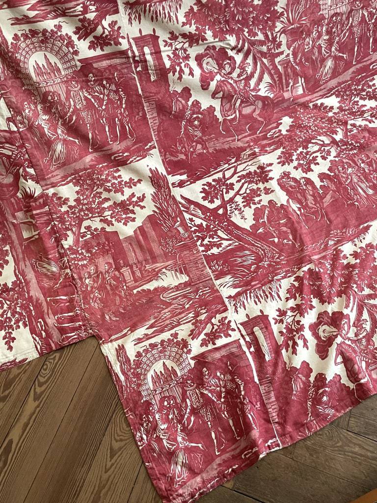 dessus-de-lit-en-toile-de-nantes-coton-imprime-rouge-henri-iv-1800-19eme-decoration-linge-ancien