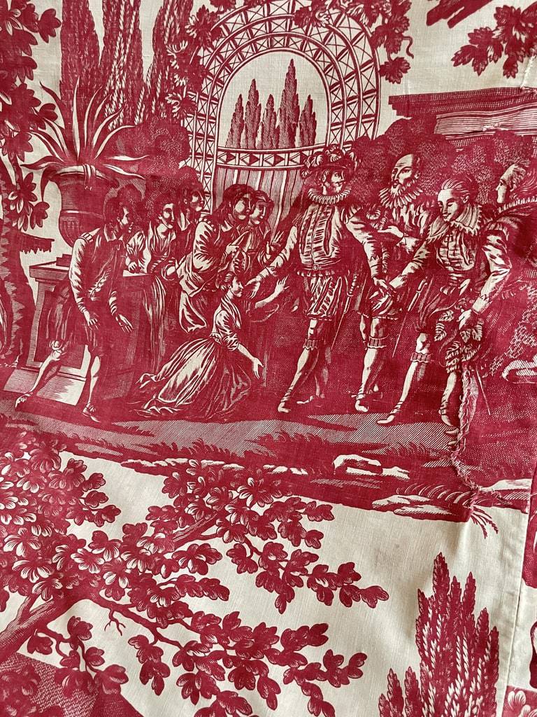toile-indienne-coton-imprime-oberkampf-nantes-jouy-beautiran-henri-iv-linge-ancien-dessus-de-lit-rouge