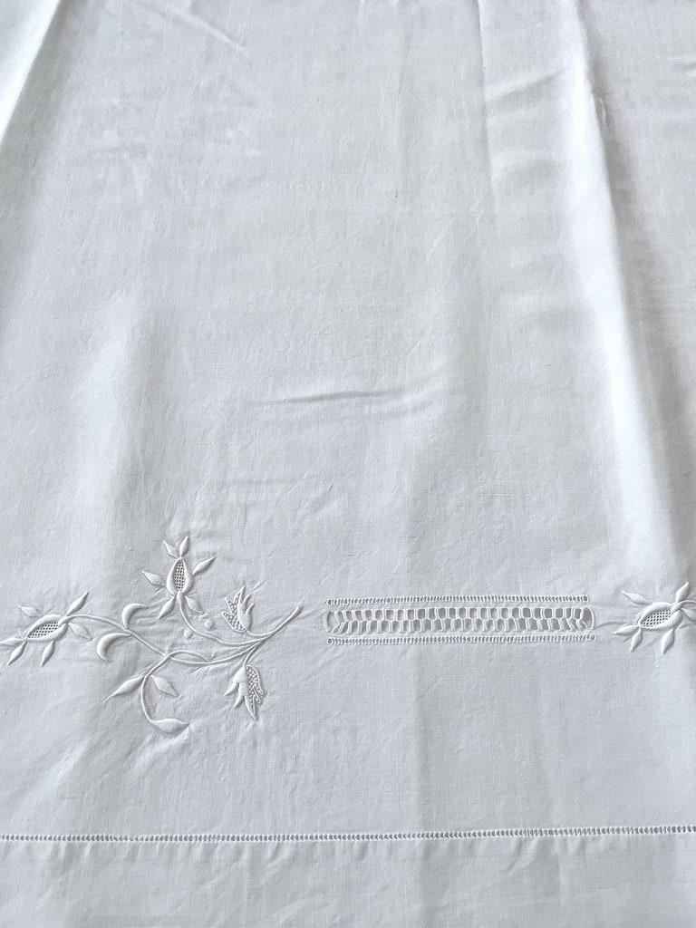 Grand Drap Ancien En Lin - 268x200 Cm - Mono + Jour + Retour - Blanc
